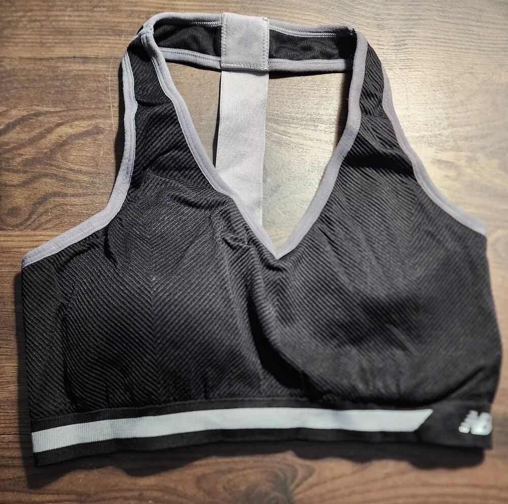 New Balance Women's Black Gray Padded Workout Sports Bra Size XL